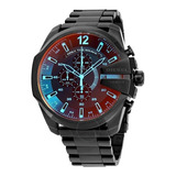 Relógio De Pulso Diesel Mega Chief Dz4318 Com Corpo Preto,  Analógico, Para Masculino, Fundo  Preto, Com Correia De Aço Cor Preto, Agulhas Cor Azul E Preto, Subdials De Cor Azul, Subesferas Cor Preto 