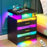 Mesa De Noche Led Con Carga Usb/type-c/inalámbrica, Luz Rgb 