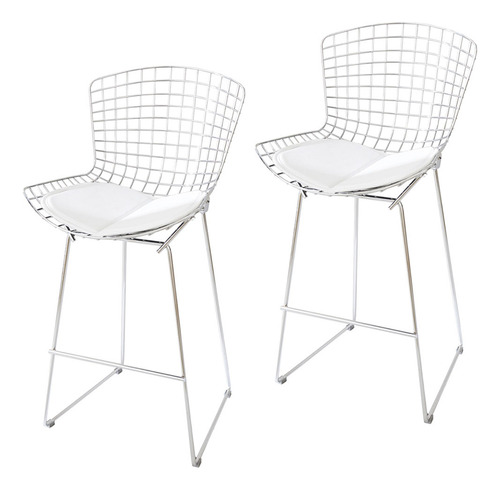 2 Banqueta Silla Alta Moderna Bertoia Comedor Cocina Cromada