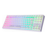 Teclado Gamer Mecânico Fallen Pantera Branco Com Led Rgb Tkl Blue Switch Azul Com Fio