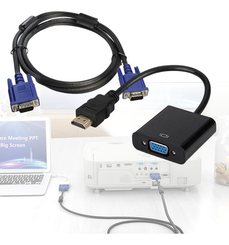 Conversor Hdmi Para Vga + Cabo Kit Ligar Notebook No Monitor