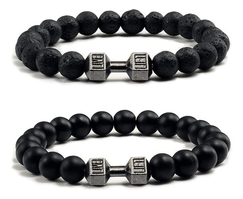 Norlso Pulsera Negra Con Mancuernas Para Hombres Gym Bros Pu