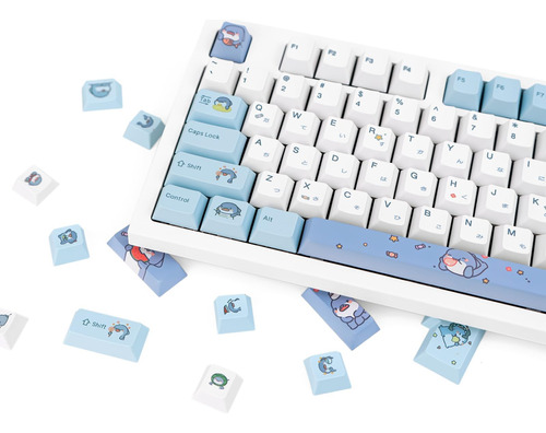 Jolintal 131 Teclas Shark Keycaps, Juego Teclas Azules Y Mx