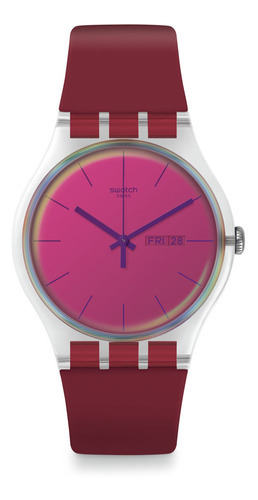 Reloj Swatch Suok717 100% Original Color De La Correa Morado Color Del Bisel Transparente Color Del Fondo Morado