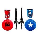 Kit Infantil Espadas Escudos Copos Spidermen Capitão América