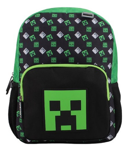 Mochila Juvenil Minecraft Rubber Mi80771 Color Negro/verde Diseño De La Tela Liso