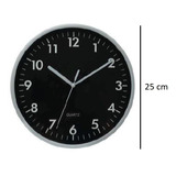 Relógio De Parede Cozinha 25cm Clássico Preto E Prata 