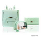 Kit Mochila Casual, Cartera Y Cosmetiquera Colores Pastel