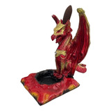 Incensário Cascata Dragão Cor Vermelho Em Resina 16cm