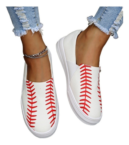 Zapatos De Lona Damas Deportivos Con Estampado De Béisbol De