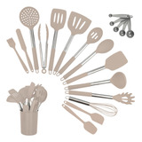 Kit 15 Utensílios De Cozinha Com Cabo De Inox E Silicone