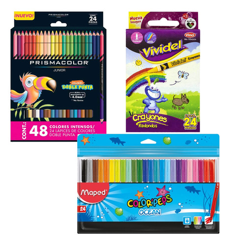 Regalo* + Caja Con 48 Colores Prismacolor Junior Originales + Caja Crayolas Con 20 Tonos + 24 Plumones Ocean Maped