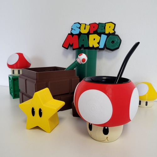 Set De Mate Super Mario Bross Honguito Yerba Y Azúcar