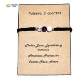 Pulsera 3cuarzos Protección Amatista Piedra Luna Cuarzo Rosa