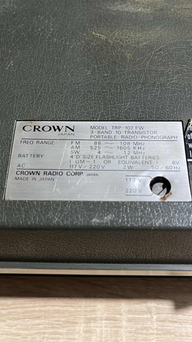 Fonógrafo Portable Crown 1968/1969