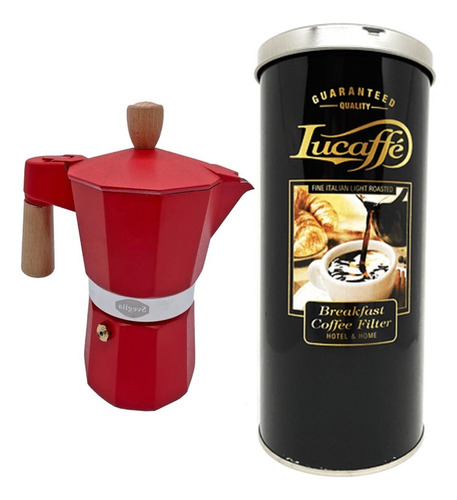Pack Café Lucaffe Breakfast 500g + Cafetera Italiana 3 Tazas