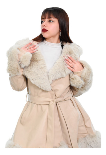 Campera Mujer Tapado Largo Elegante Eco Cuero Piel Tmill