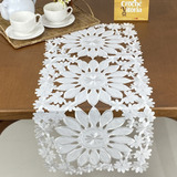 Caminho De Mesa Guippir Bordado Renda 90cm Holanda Flor Luxo Cor Branco