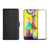 Kit Capa Case Carteira Couro P/ Galaxy M21s + Pelicula