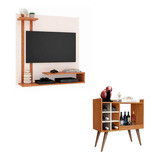 Kit Decorativo Sala Estar Painel 48 Polegadas E Barzinho Cor Off White/nature