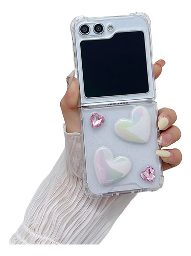 Funda Para Galaxy Z Flip 3 4 5 6 Con Corazón Decorativo Y Protección Anticaídas