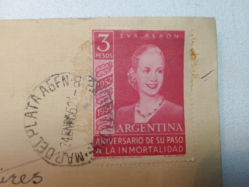 Antiguo Sobre Con Sello De Eva Peron 1952