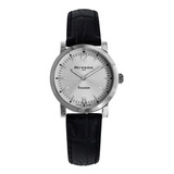 Reloj Nivada Executive Dama, Correa De Piel Negra Correa Negro Bisel Plateado Fondo Plateado