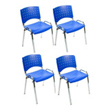 Silla Apilable Oficina Cromada Fija Plastica Reforzada Pack X4 - Soportan 120 Kg Fabrica Mobilarg Color Azul