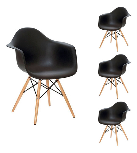 Cadeira De Jantar Charles Eames Eiffel Com Braços 4 Unidades