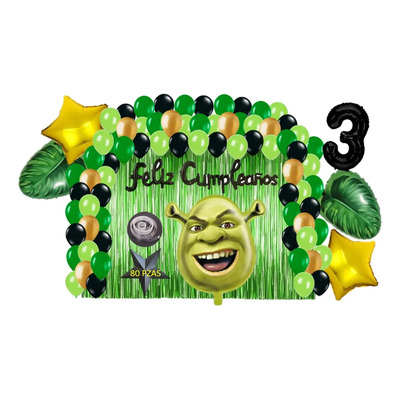 Kit Decoracion Fiesta Cumpleaños Globos Shrek Sherk 80 Pzs | Meses sin interés