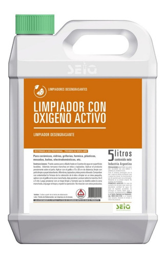 Limpiador Desengrasante Con Oxígeno Activo Seiq 5 Lts