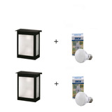 Pack X2 Farol Pared Exterior Vidrio 24cm + Lampara 9w Calida