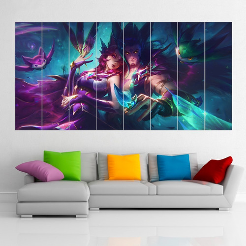 Cuadro Poliptico Guardiana Estelar Rakan Xayah Xxl 192x100cm