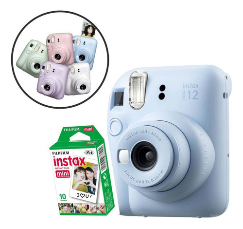 Câmera Instax Mini 12 Azul Claro Com Filme De 10 Poses