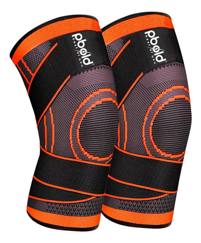 Par Rodillera Deportiva Pbold Compresion Entrenamiento Gym Color Naranja Talla M