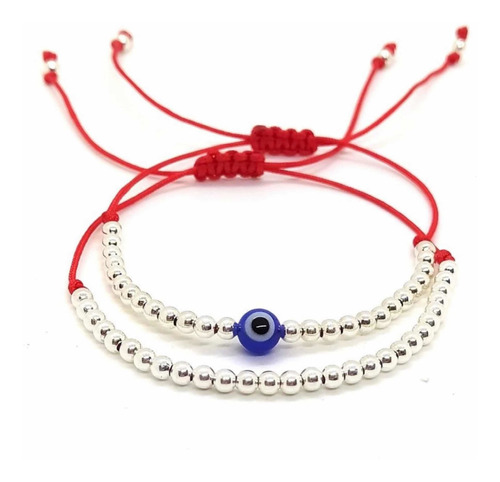 Pulsera X Dos Plata Hilo Seda Proteccion Ojito Ojo Macramé