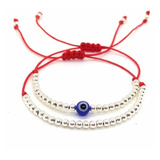 Pulsera X Dos Plata Hilo Seda Proteccion Ojito Ojo Macramé