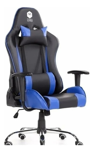 Silla Gamer Dooku Kj-d321t-bb (black & Dark Blue) Cuero