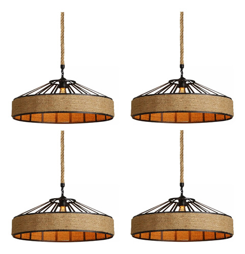 4x Lustre Pendente Chapéu Industrial Ferro Corda Retro 50cm