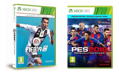 Kit 2 Jogos Fifa19+pes18 Xbox360 Desbloqueado