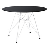 Mesa De Jantar Eames Ferro Branco Redondo Madeira 110cm