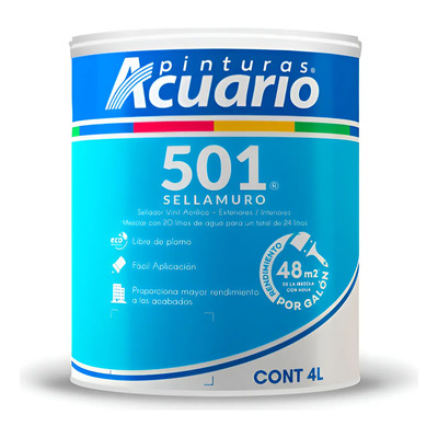 Acuario Sellador Vinílico 501 Transparente 4L para Paredes y Concreto | Meses sin interés
