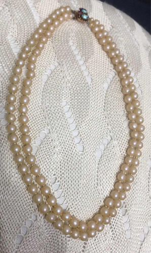 Antiguo Collar De Perlas Cultivadas Doble Vuelta Broche .