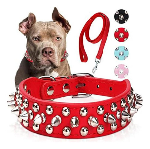 Collar De Perro De Cuero Con Tachuelas Con Correa