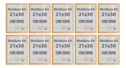 Kit 10 Molduras C/ Vidro A4 30x21cm Certificado Quadros Foto