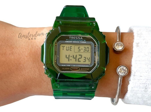 Reloj Tressa Unisex Mod Balloon Transparentes .amsterdamarg. Malla Verde