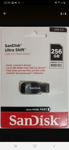 Pendrive Sandisk 256 Gb Cruzer Blade Ultra Shift Usb 3.0