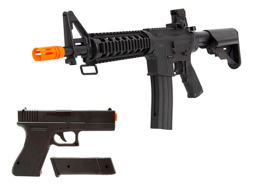 Rifle Fuzil Airsoft M16 Realista + Pistola Mola V307 Glock