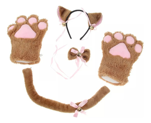 Set De Accesorios De Cosplay Gato Felpa Guantes Gatito Playa