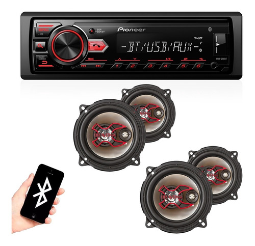 Toca Rádio Mp3 Player Bluetooth Automotivo + 4 Falantes 5 P.